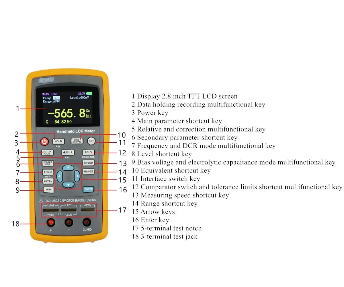 ET430 ET431 ET432 ET433 Multifunction Handheld LCR Digital Bridge Meter High Precision Capacitance Inductance Resistance Meter