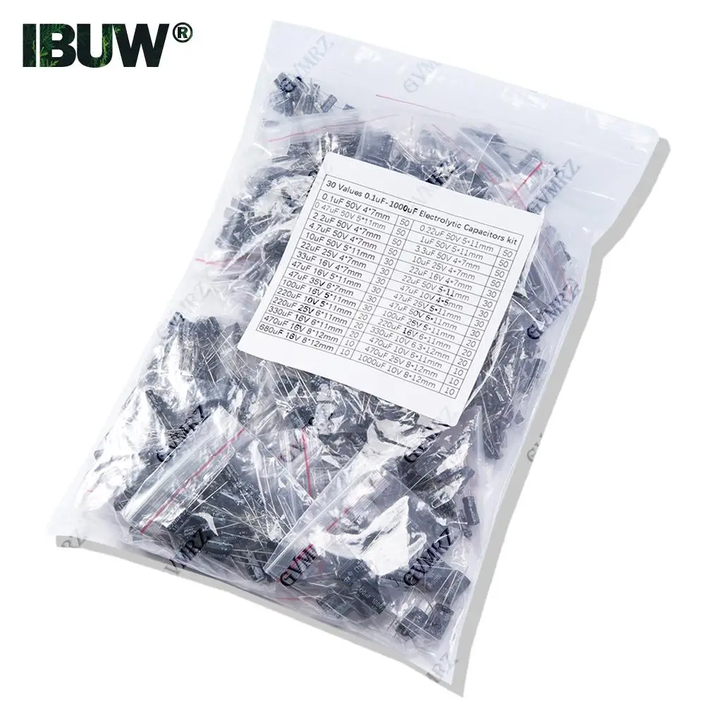 900PCS 30Values DIP Kit de condensadores electrolíticos 0.1uF-1000uF para proyectos electrónicos