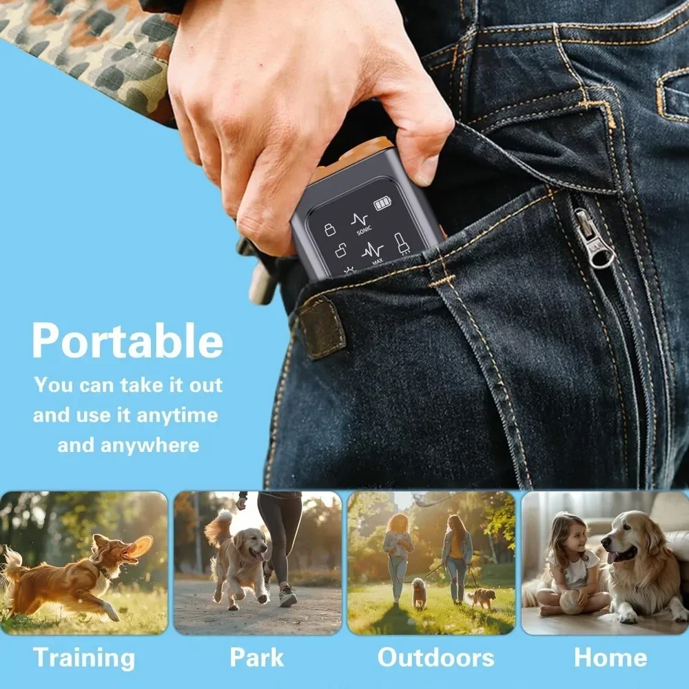 Portable Bark Repeller, USB Rechargeable Dog Repeller, Ultrasonic Dog Control Training Device With HD Display And LED Flashlight