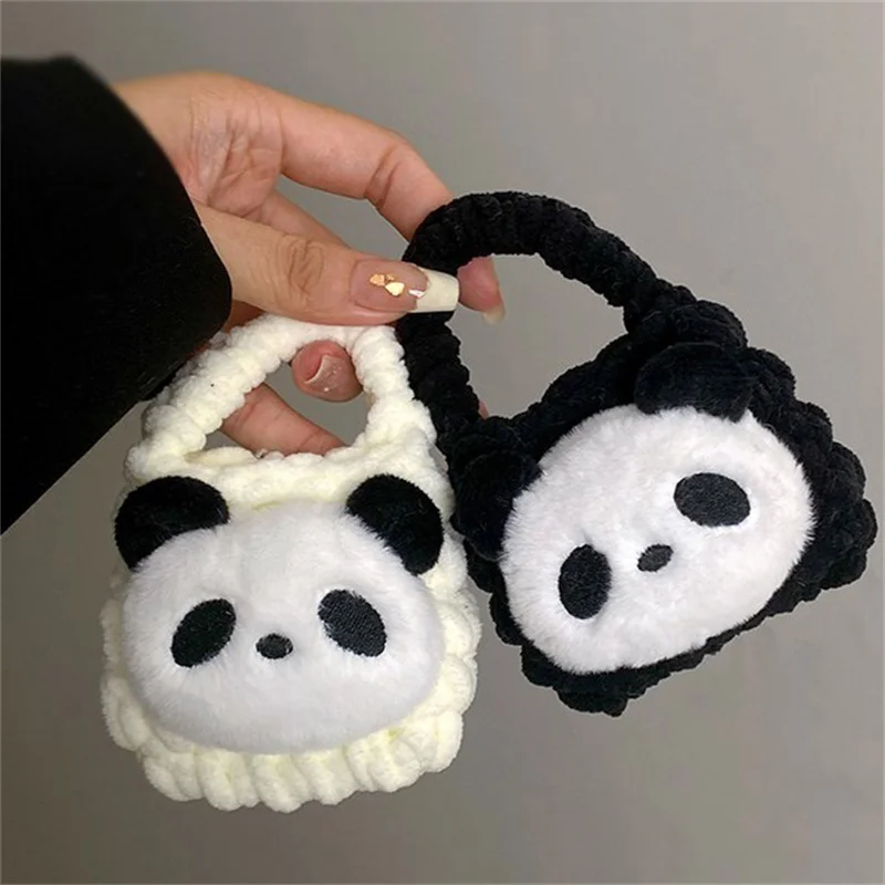 Women Girls Cute Cartoon Panda Mini Coin Bags Purse Black White Headphone Holder Organizer School Bags Pendant Keychain Kry Ring