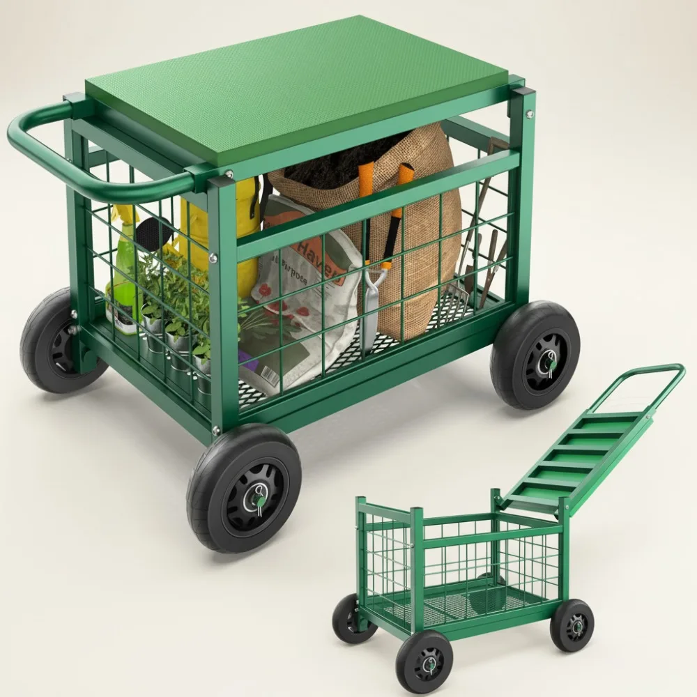 

Upgraded Rolling Garden Work Seat with Wheels, Heavy Duty Gardening Cart Stool for Seniors, Lawn & Backyard