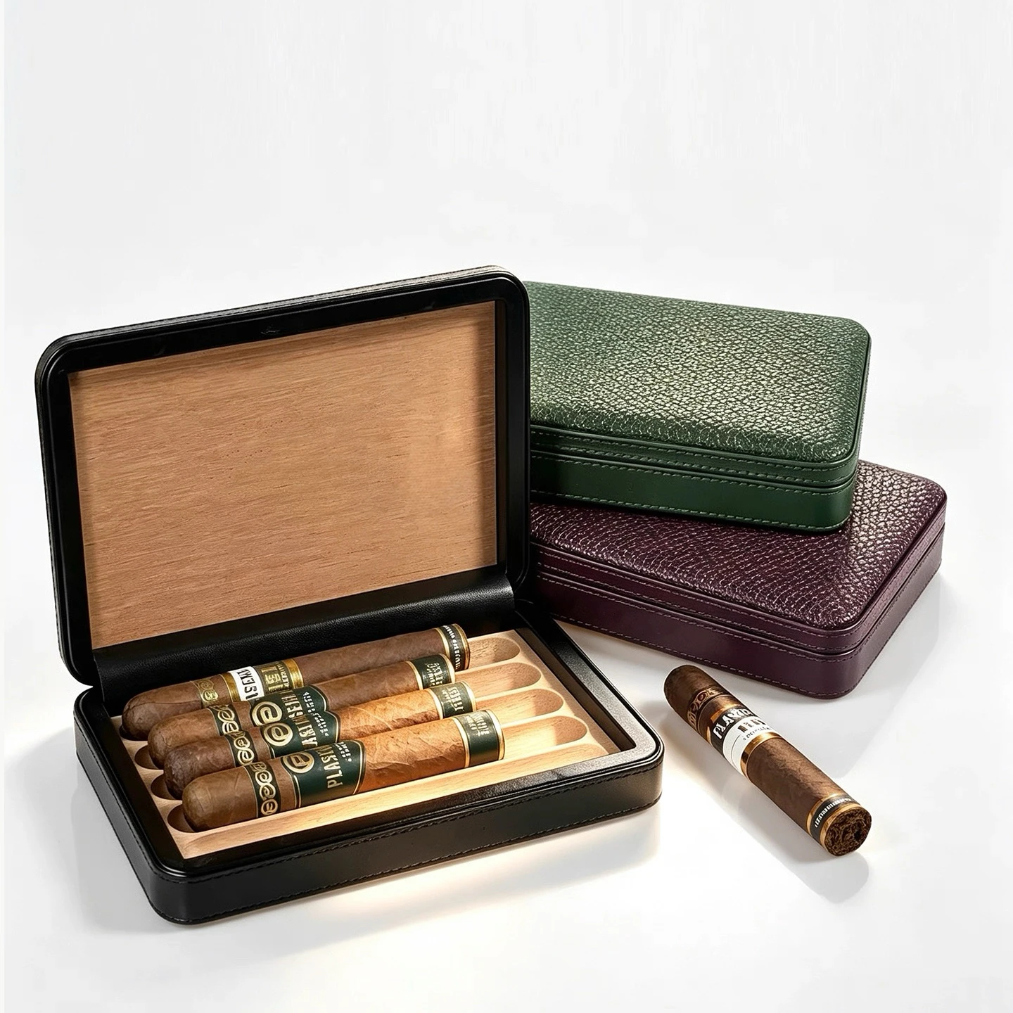 Leather Travel Cigar Box, Portable Cedar Wood Outdoor Travel 5-Pack Cigar Box.