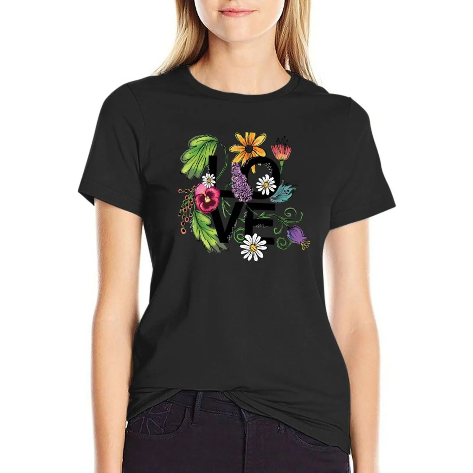 

LOVE flower power T-Shirt customizeds summer top quick drying workout t shirts for Women