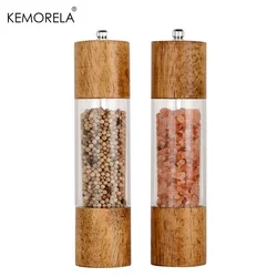 KEMORELA Premium Acrylic Salt and Pepper Grinder Manual Salt and Pepper Mills Wooden Shakers with Adjustable Core-Salt Grinder