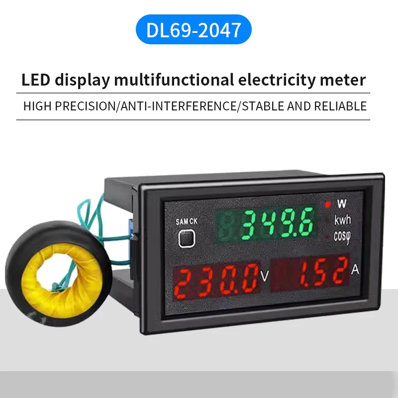 1pcs DL69-2047 AC 220V 100A voltage current Watt power meter Digital Display LED Ammeter Voltmeter power factor table