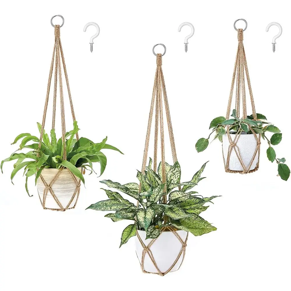 Plant Hanger Set of 3 with Hooks Indoor Hanging Planter Basket 35/29/23 Handmade Woven Cotton Rope Lower Pot Crochet Plant Holde