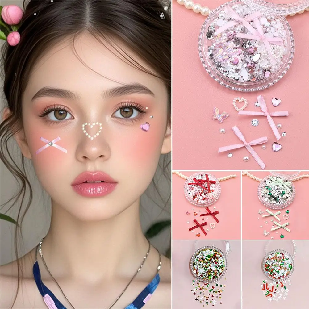 Christmas Face Sticker Diamond Bow Tie Butterfly Face Jewelry Makeup Sweet Sticker Decoration Sticke Music Drill Festival O2O4