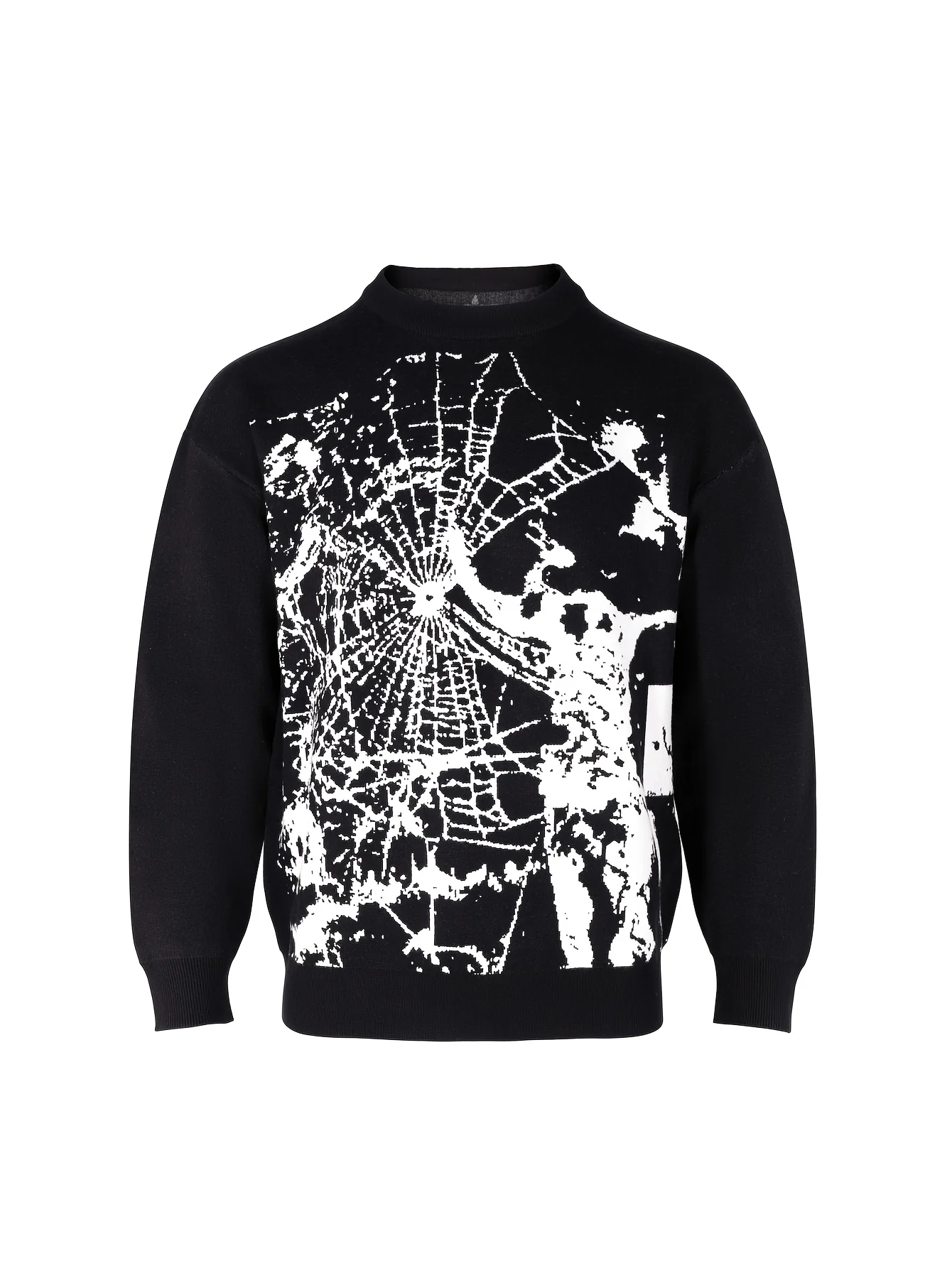 

LVLAEA Cobweb Pattern Autumn Winter Streetwear Shirt Long Sleeve Round Neck Breathable Trendy Jacquard Fashion Pullover for Men