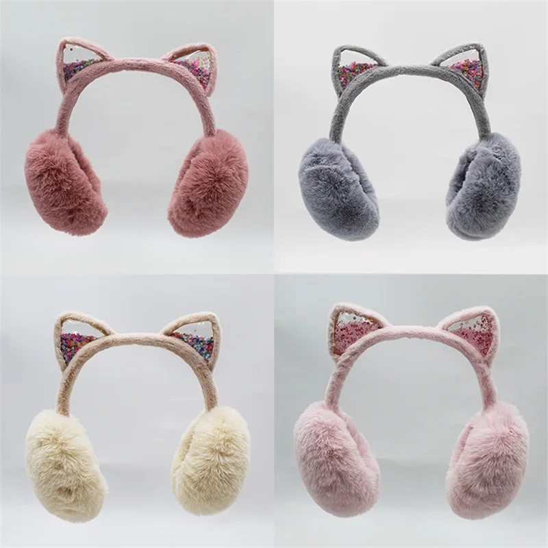 Suefunskry Winter Warm Earmuffs for Women Kids Girls Cute Cat Ear Muffs Foldable Fluffy Ear Warmers Headwear