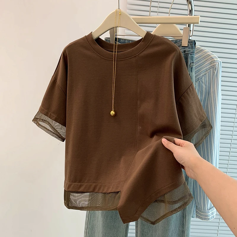 

Новая летняя свободная футболка больших размеров с повседневным дизайном, круглая футболка Ne Pure Color, женская мода большого размера