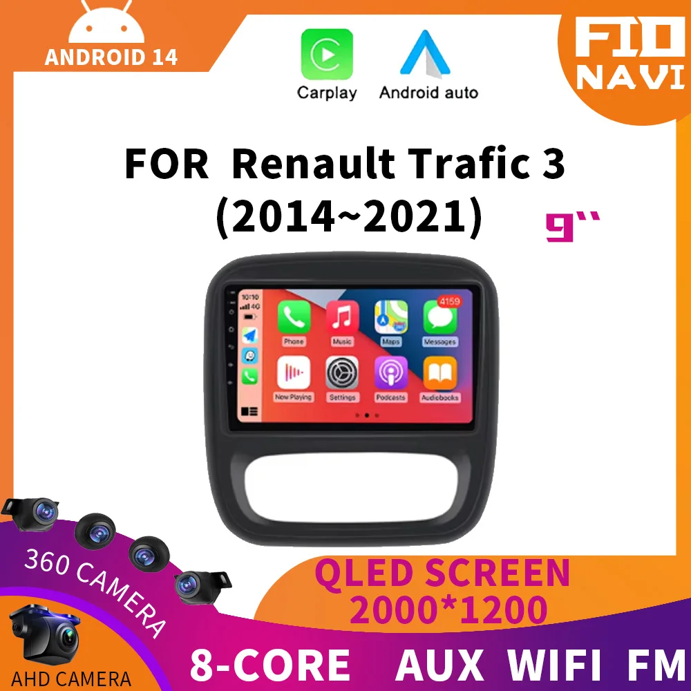 

Android 14 For Renault Trafic 3 2014-2021 Opel Vivaro B 2014-2018 2 Din 4G Autoradio GPS Navigation Carplay Multimedia Player BT