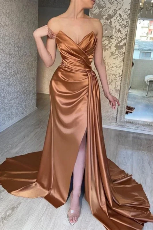 

Moderno Sweetheart Pleated Satin Evening Dress Long High Slit Vestidos elegantes Luxury birthday dress فساتين سه