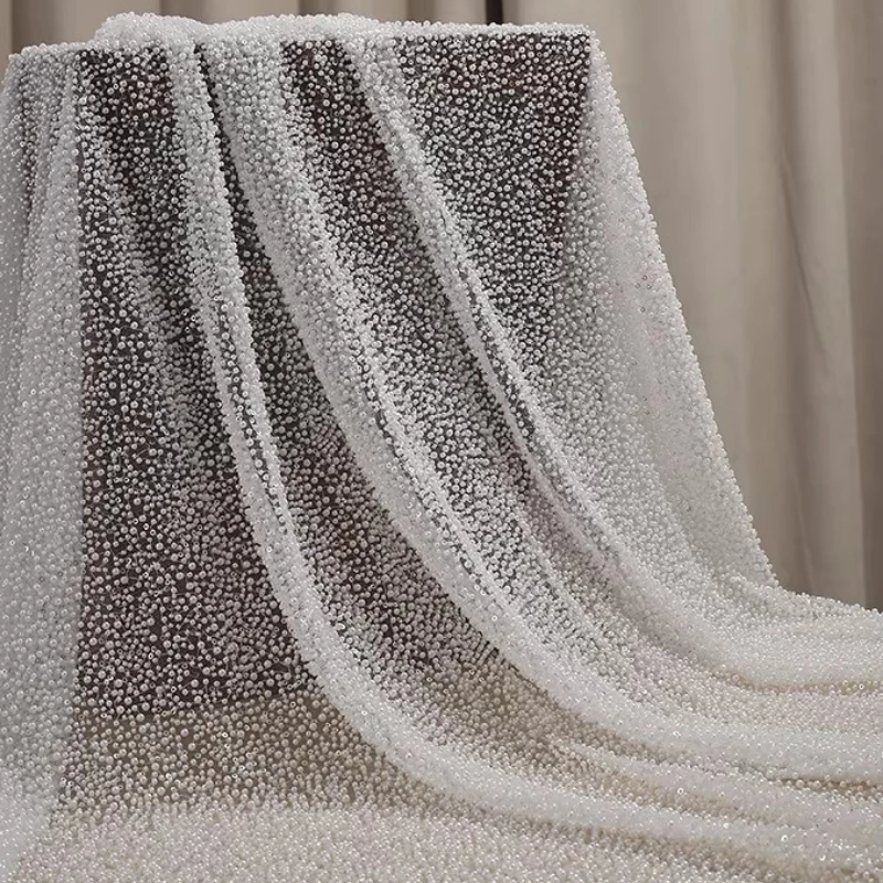 

Beaded Sequin Embroidered Lace Mesh Fabric for DIY Sewing Wedding Dress Curtain Tablecloth Clothing Fashion Material Cloth