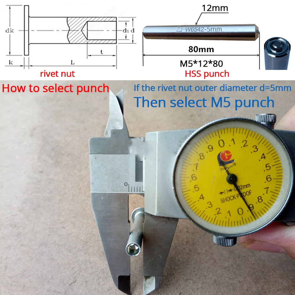 M2 M2.5 M3 M3.5 M4 M4.5 M5 M6 M8 M10 Punch for Half Hollow Rivet Nut Manual Press Knock Hand Tool Riveter Machine Punch