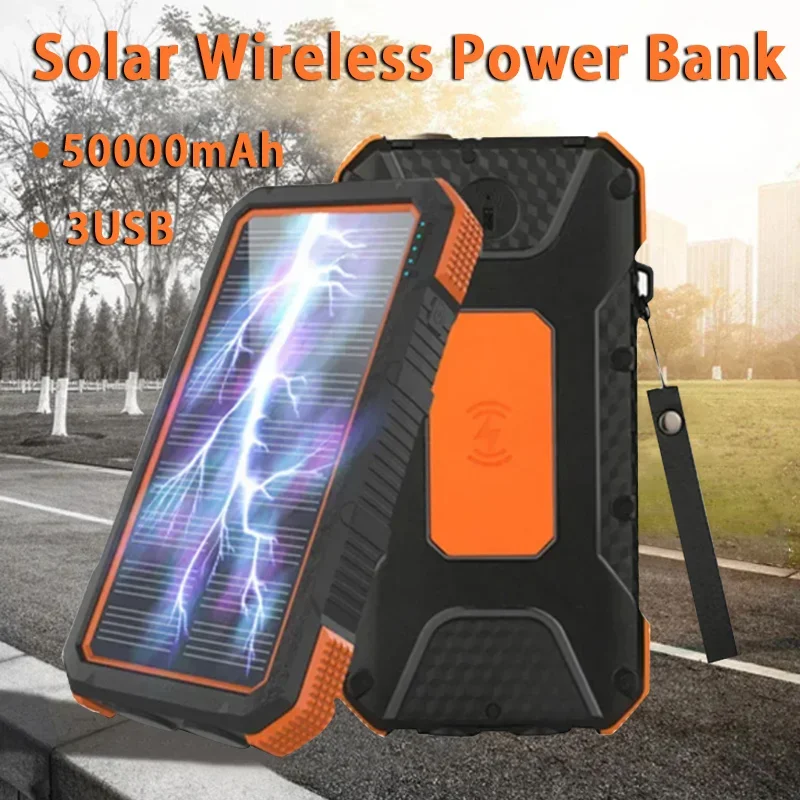 

Solar Power Bank Wireless Portable 50000mAh Charger High Capacity 2LED External Battery Pack for Outdoor iphone Xiaomi Huawei