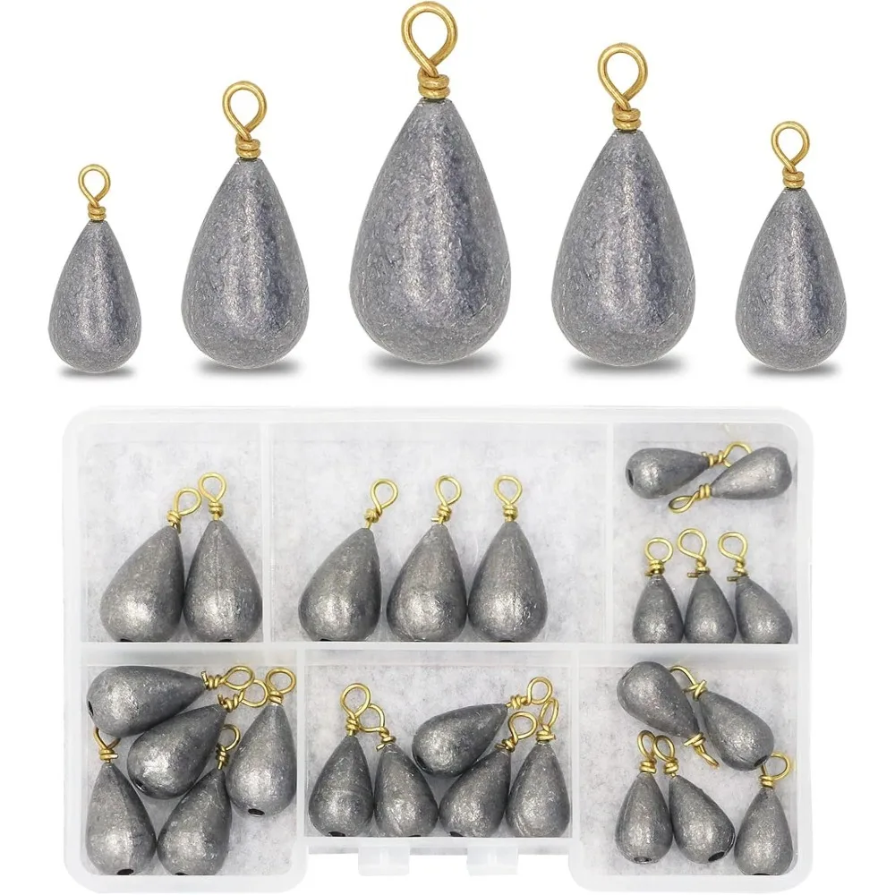 Fishing Weights Sinkers Kit - 25pcs Assorted Bass Casting Weight, Drop Shot & Catfish Sinkers for Saltwater & Freshwater Fishing