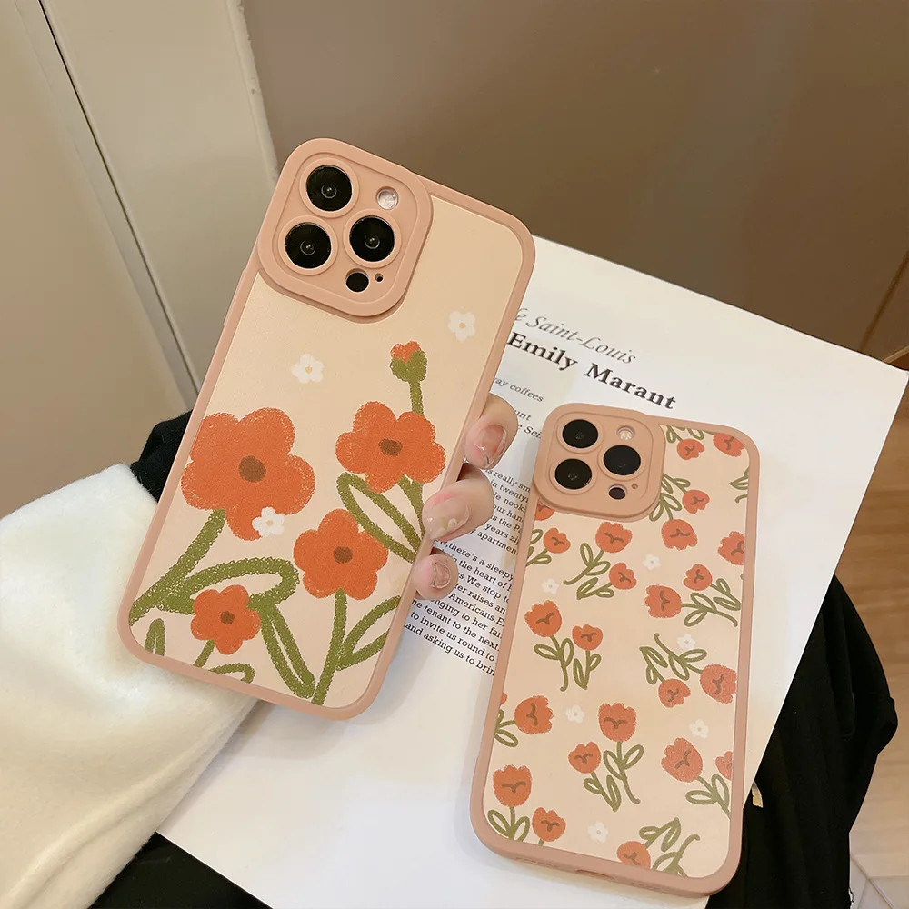 Literature Sweet Orange Flowers Tender Girl Phone Case For Iphone 15 14 Plus 12 Mini 11 13 Pro Max Xr X Xs Protection Soft Cover