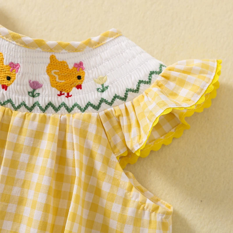 Kids Baby Girls Sleeveless Sweet Grid Chick Embroidery Dress Summer Baby Girls Dress Kids Baby Girls Children Clothes Dress