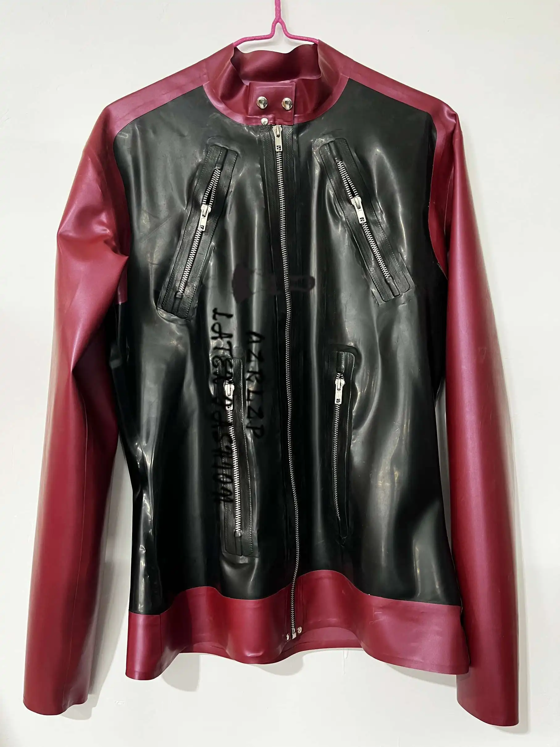 

Men's Latex Jacket with Zippers Hoodies Rubber Coat Top
