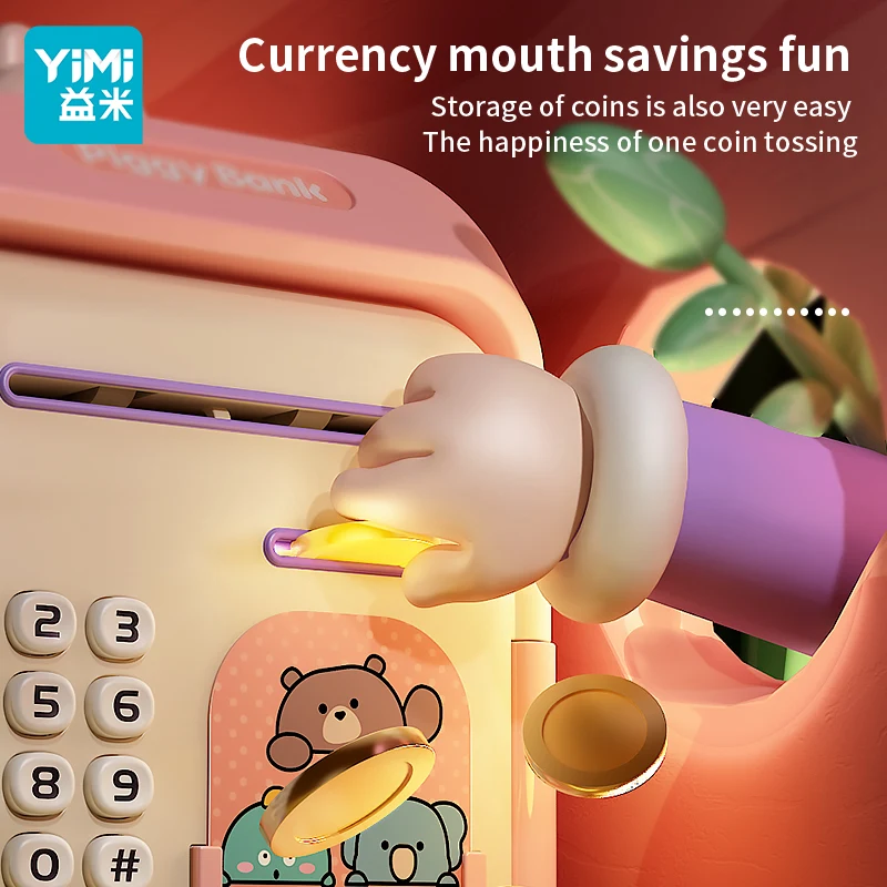 Tirelire rose pour enfants, avec verrouillage à Code par mot de passe et fente pour billets à saisir automatique, boîte d'économie de pièces de monnaie en argent véritable