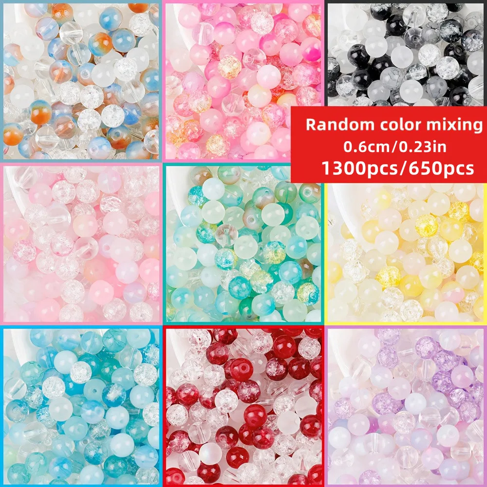 1300/650pcs 6mm Random Colors Frosted Round Acrylic Beads, Round Beads, Mixed in Various Styles, DIY Necklaces, Jewelry Material