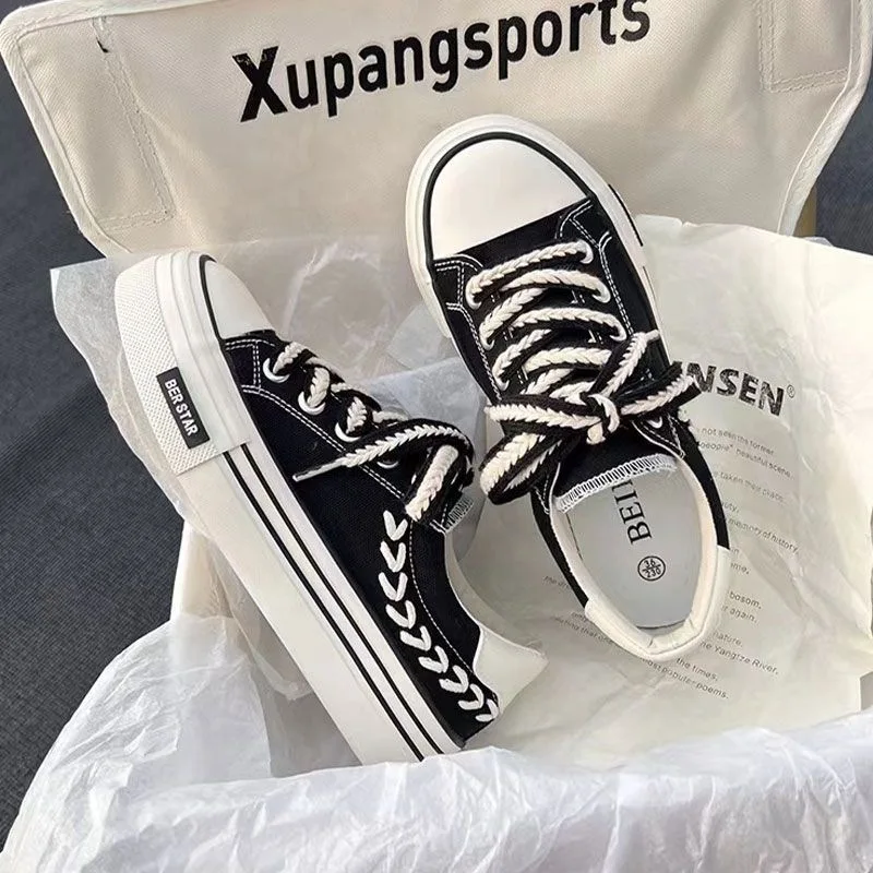 

2024 Canvas Platform Shoes Flat Female Outdoor Elevator Sneakers Women Tennis Spring Vulcanize White Thick-sole Running Trainers