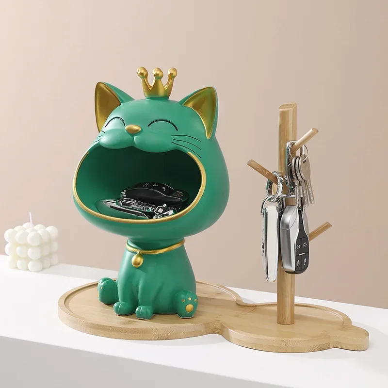 

2023 NEW Resin Lucky Cat Statue Sculpture Table Decoration Miniature Figurine Storage Box Modern Living Room Desk Home Decor