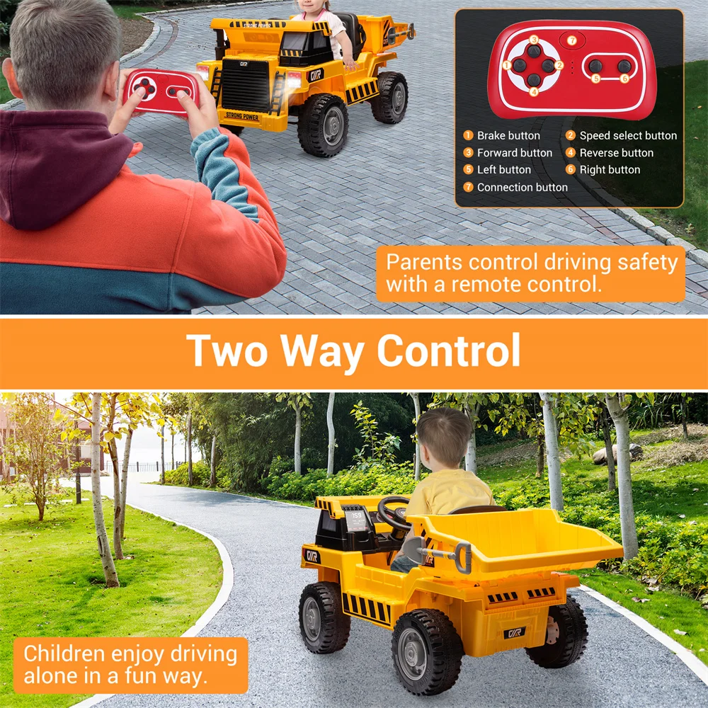 12V 70W Motors  Ride On Dump Truck with Remote Control Music Electric Car Gift For 3-8 years Kids 7Ah Rechargeable Battery