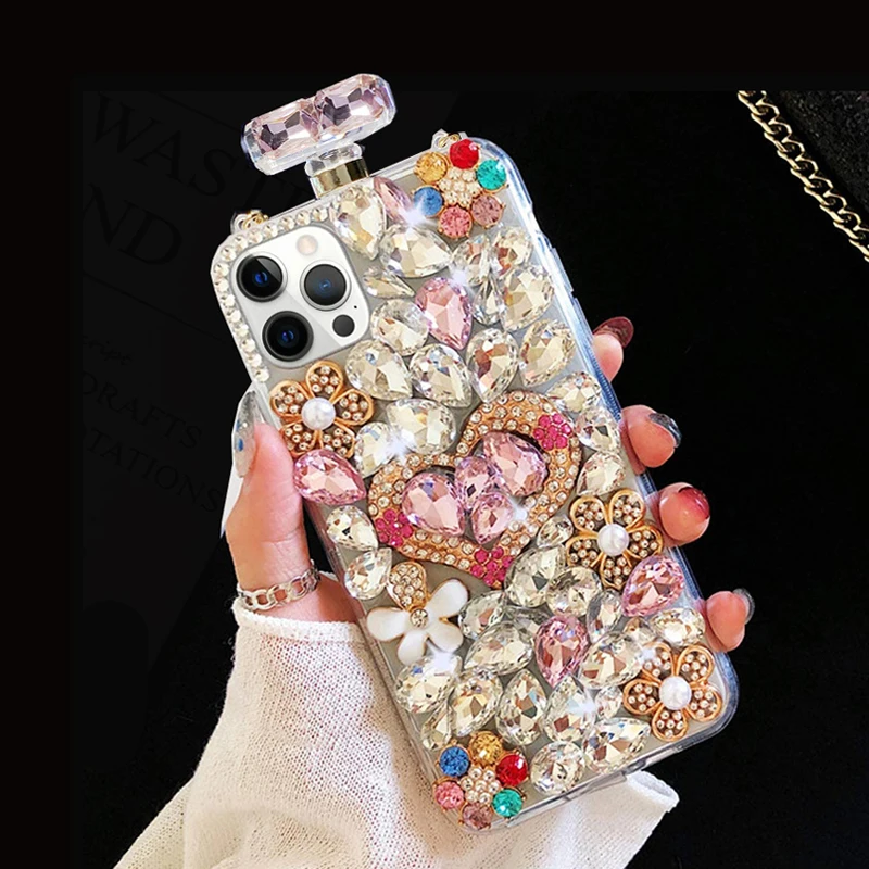 

Luxury Love Diamond Rhinestone Phone Case Bling Glitter Cover for iPhone 16 15 14 13 12 11 Pro Max Plus Heart Gift for Women