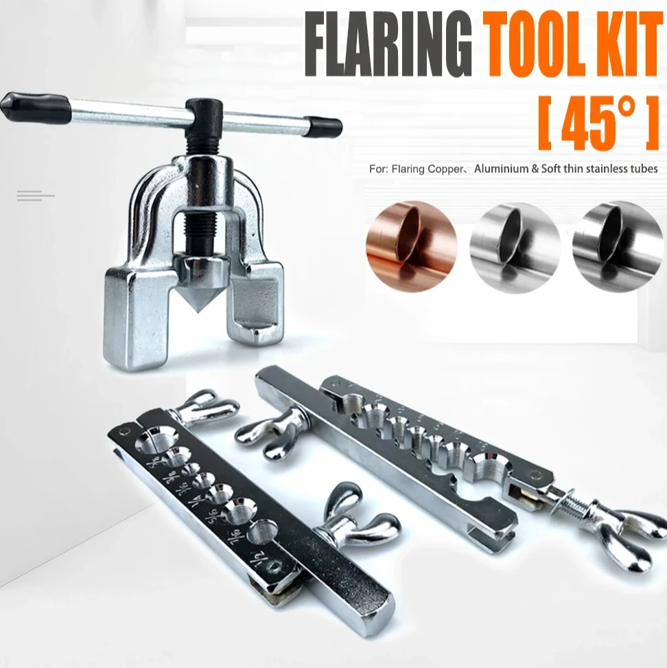 45 Degree Copper Tube Flaring Tool Kit, Pipe Expander & Deburring Tool for HVAC, Refrigeration and Plumbing Repair
