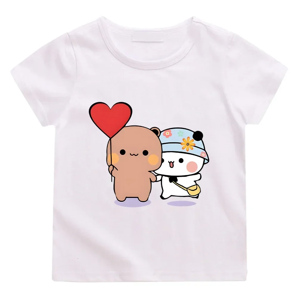 Cute Panda Bear Bubu Dudu T-shirt Love Balloon Cartoon Tshirts Kawaii Kids Boys Girls Top Funny Cotton Short Sleeve Children Tee