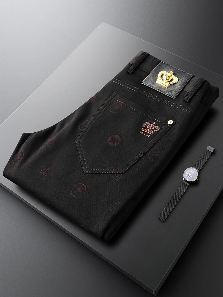 

Men's Printed Casual Pants Slim Fit Straight Leg Faionable Crown Embroidery Autumn Winter Floral Pattern Trousers