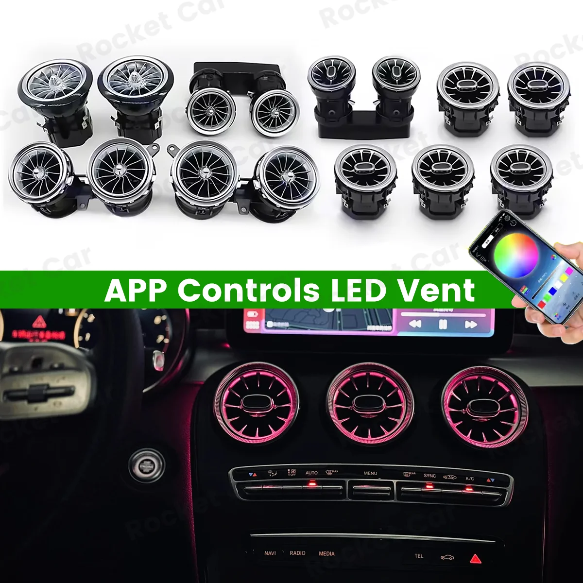 LED Vent APP Controls 256 Colors For Mercedes Benz W205 W213 X253 W177 W118 W117 W176 X156 W222 RGB Turbo Air Outlet Nozzle Lamp