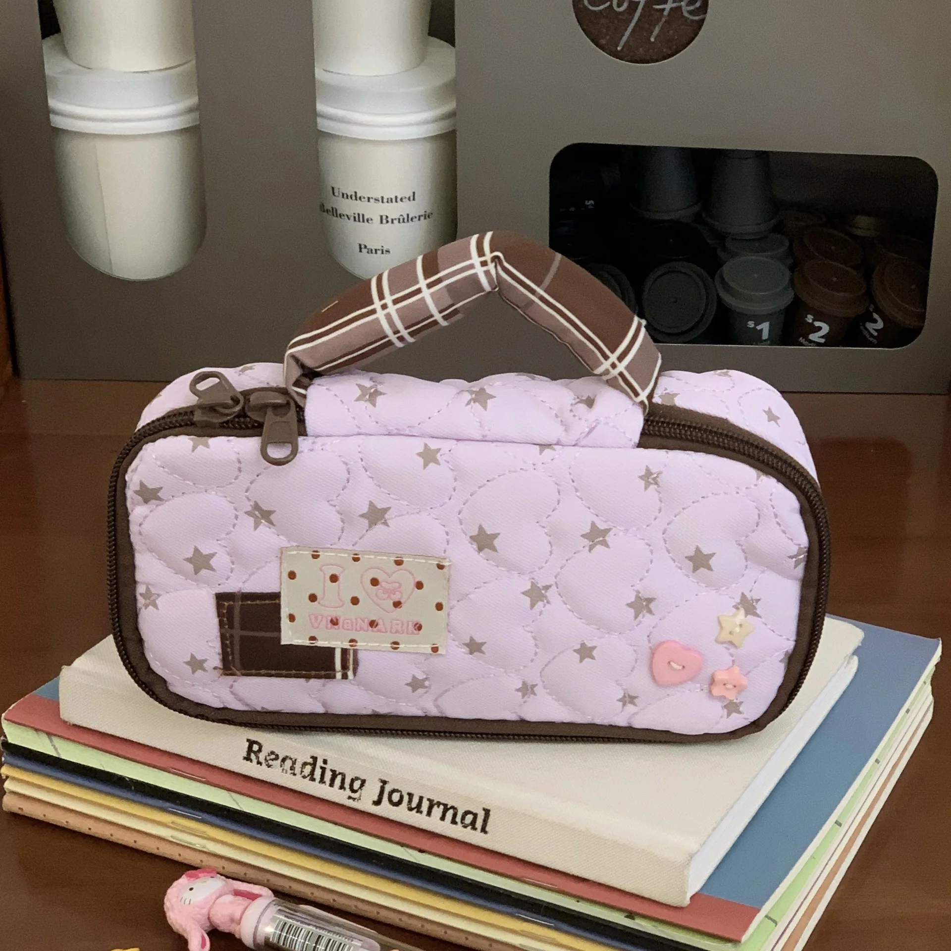 Estuche para lápices con asa en forma de corazón, bonito estuche para lápices para estudiantes de escuela primaria, estilo Ins