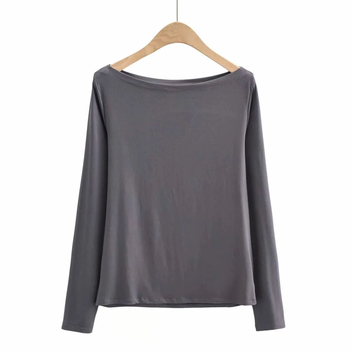 

Female New Fashion Off Shoulder Long-sleeved Slim Body All Match Soild Tops 2024 Spring Women Sexy Slash Neck Bottoming T-shirt