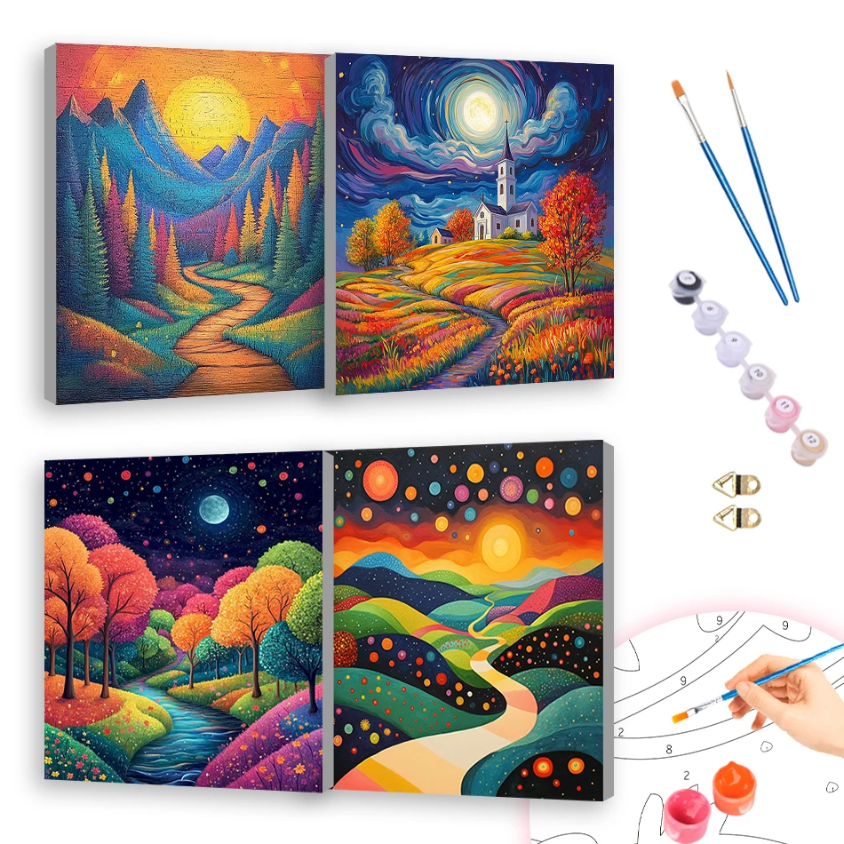 

RUOPOTY Painting Paints By Numbers Color Markers 20X20cm ready Frame Scenic Night Drawing By Numbers Acrylic Paints Wall Decor
