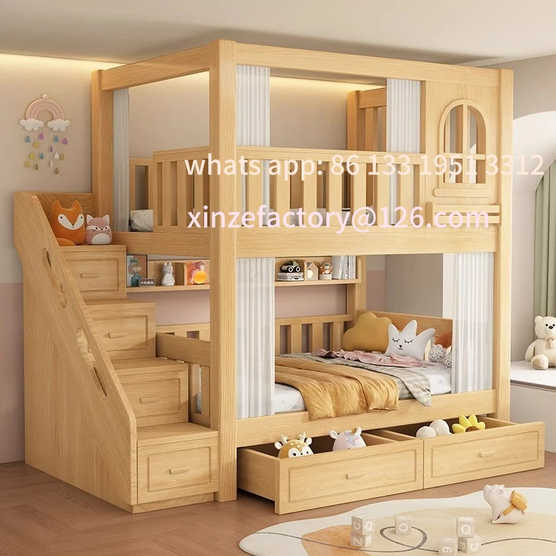 

Customizable new solid wood bunk beds, modern simple high and low beds