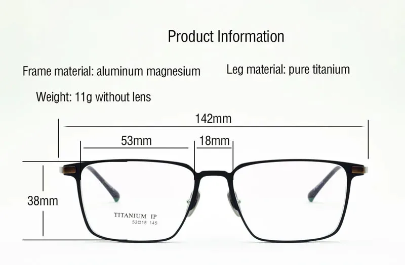 Ultraleichte Vollformat-Brille aus reinem Titan, Aluminium, Myopie für Männer, optische Brillen mit Sehstärke, hochwertig, 53 18 – Detail 2