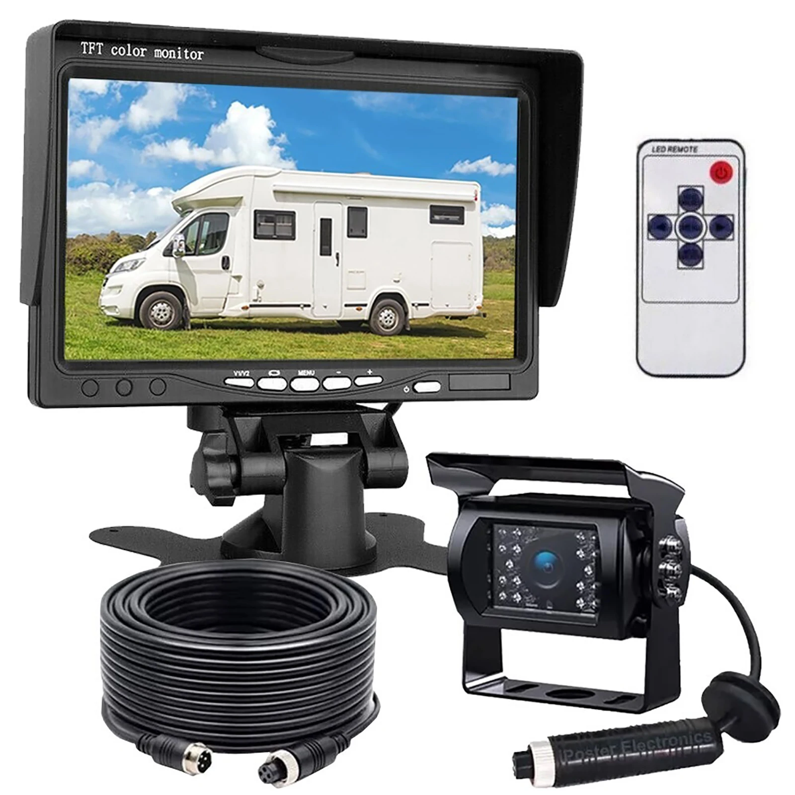 

Lastbus 4Pin IR Reversing CCD Backup Camera 7" TFT LCD Rear View Monitor 12-24V With Remote Control For Truck RV Caravan