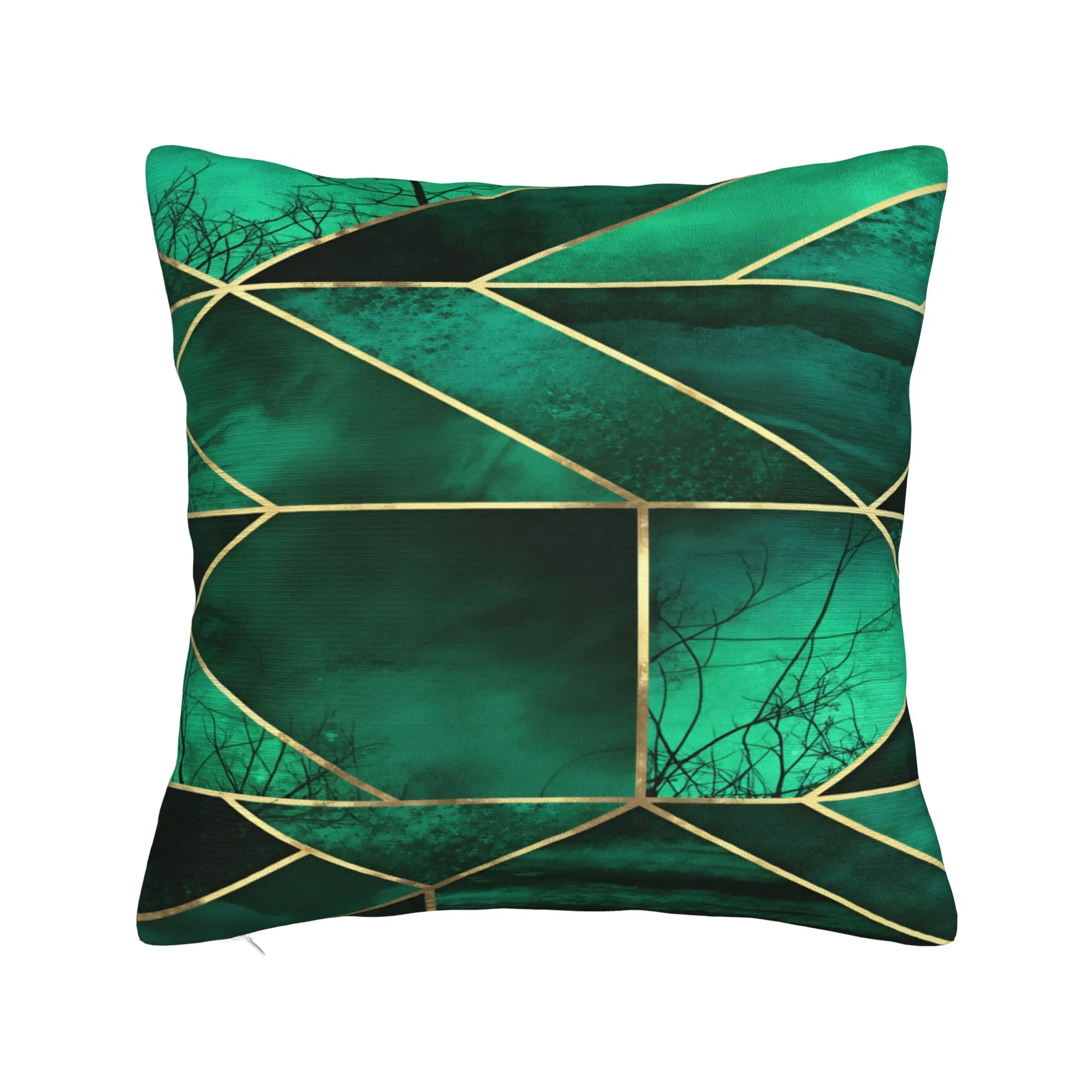 Pillow Case Green and Gold line Pattern Comfy  Pillow Cover For Sofa Home Decor Kawaii Pillowcases