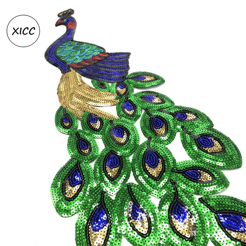 Gold Sequins Phoenix Bird Green Embroidered Patches Wedding Sew On Gown Appliques Lace Trims For Dancer Dress DIY Stickers