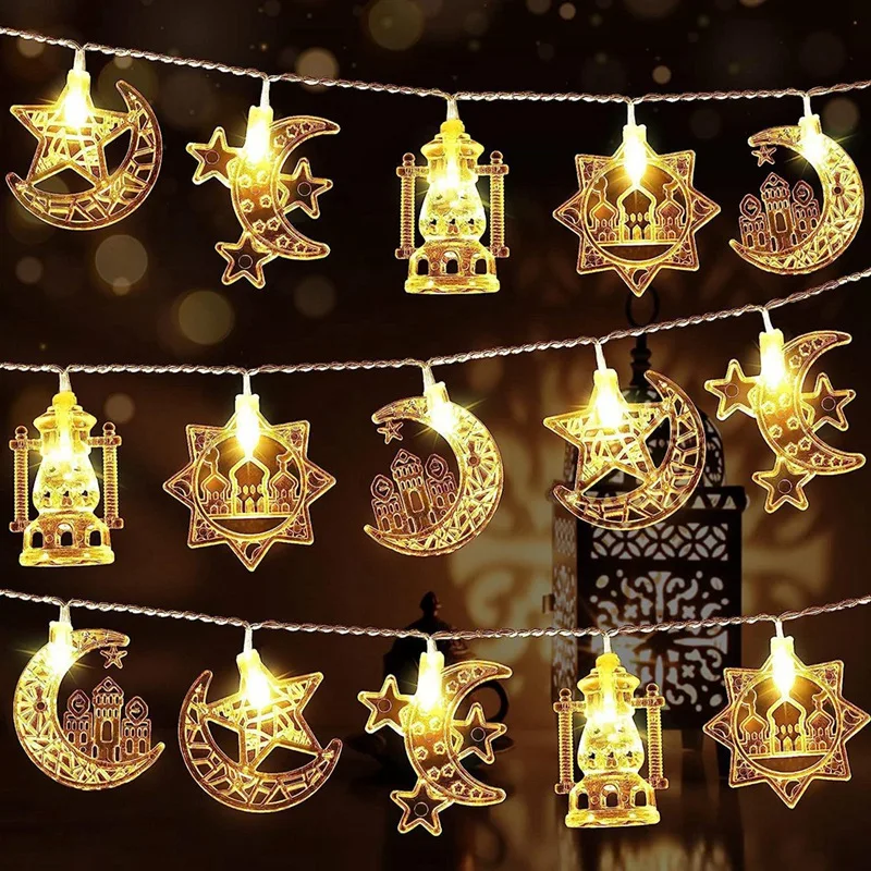 Islam Muslim Festival Party Moon Star Castle Lantern Ramadan Home Decoration 1.5M EID Mubarak LED String Lights 10LED 1 PCS