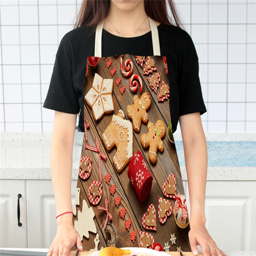 Merry Christmas Biscuit Pattern Handmade Sleeveless Apron for Adults and Children's Family Holiday Decoration Kitchen Cooking