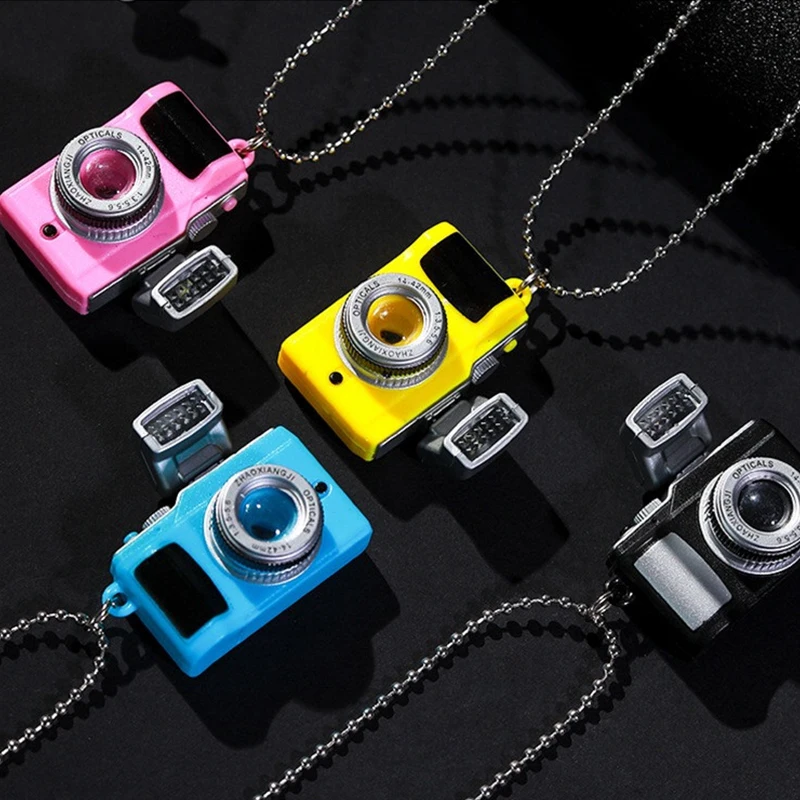 Cool Flash Camera Pendant Necklace With Shutter Sound Women Men Punk Luminous Camera Necklaces Long Chains Necklace Jewelry