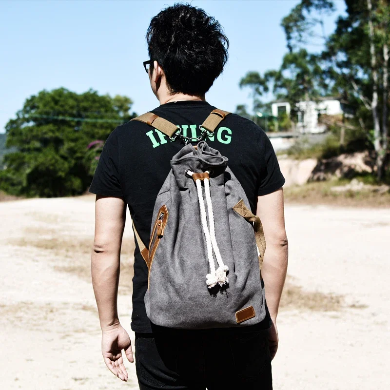 Imagem -04 - Mochila de Lona Americana para Homens Bolsa de Ombro Bolsas Vintage Bolsa de Ginástica Esportiva Mochila de Viagem Bolsa de Balde Yuan Tong Bao