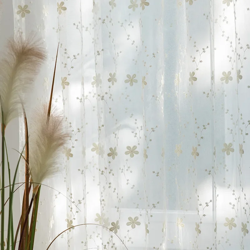 Curtains for Living Dining Room Bedroom Embroidery Solid beige White Tulle Sheer Window  Modern Voile Organza  Fabric Drapes