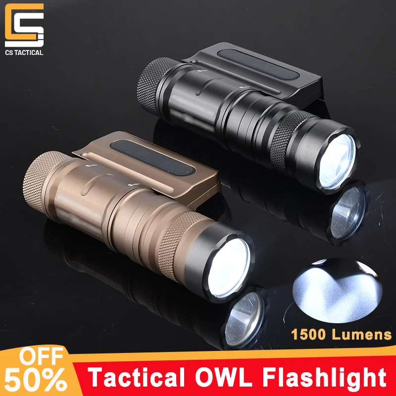 

Tactical Airsoft OWL Flashlight Optimized Weapon Light Metal CNC Flashlight 1500 Lumens 20mm Offset Picatinny Rail Hunting Light