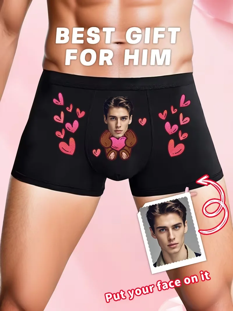 Customizable 1-Pack Sexy Men's Boxer Shorts with Portrait Design for Valentine's Day And Anniversaries Comfortable Elastic Fit f