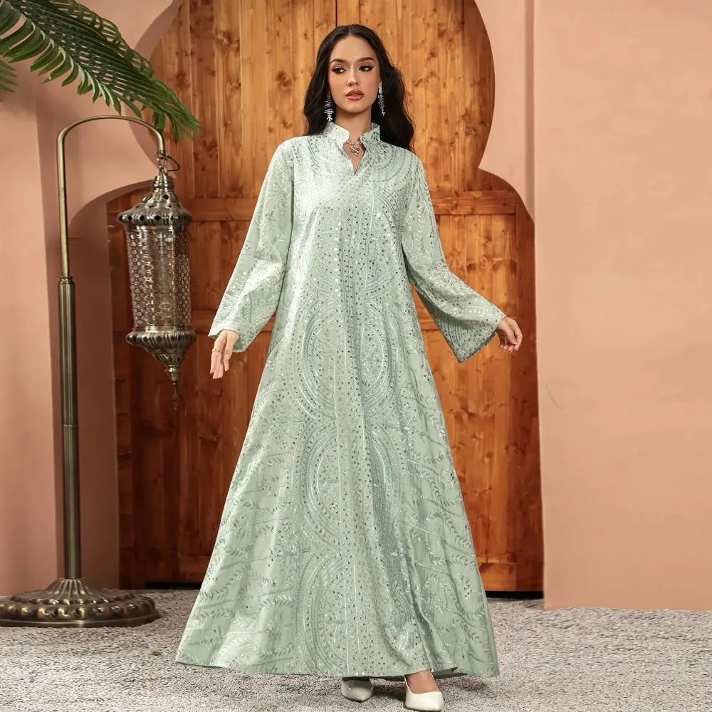 Elegante Dubai Abito da donna Abaya Ricamo Marocco Caftano Abiti Largos Arabo Abito lungo Eid Festa musulmana Jalabiya Ramadan 2025