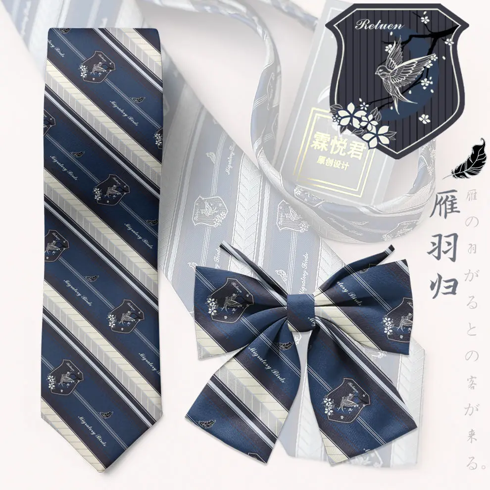 Yanyu Gui JK/DK Gravata feminina artesanal jacquard masculina uniforme camisa acessórios gravata borboleta azul